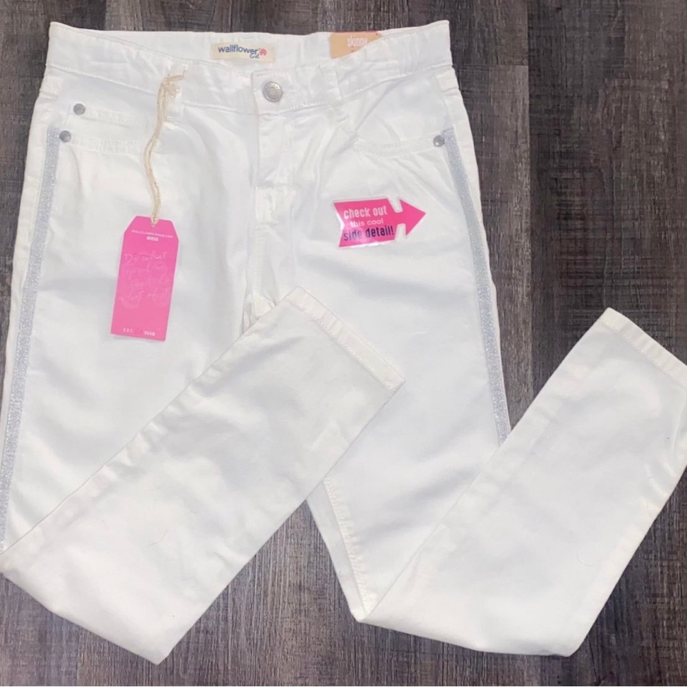 New Little Girls Size 10 White Adjustable Waist Skinny Jeans